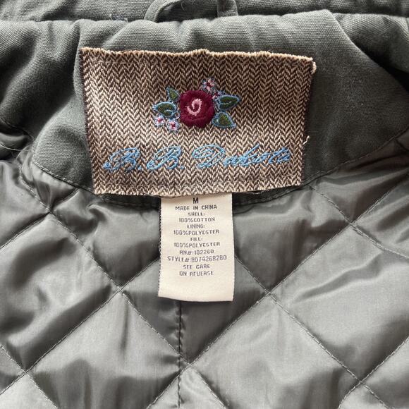 BB Dakota Sz M Military Style Jacket Green Quilted Boho Bella Mock Neck FLAW - Picture 7 of 12